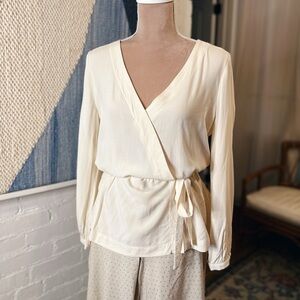 Mercantile by J.Crew Creamy Neutral Faux Wrap Peplum Blouse with Waist Tie